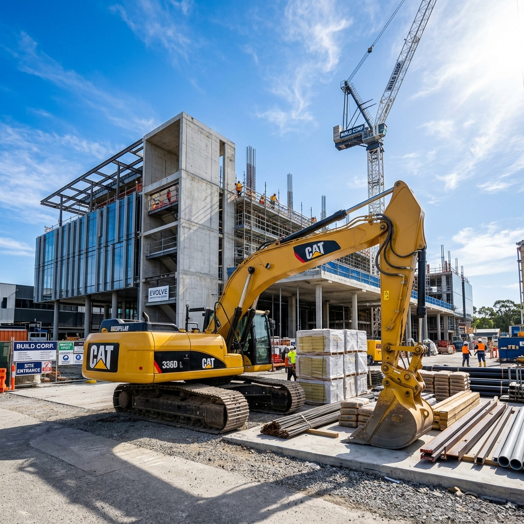 Heavy Construction Site Excavator Crane Building